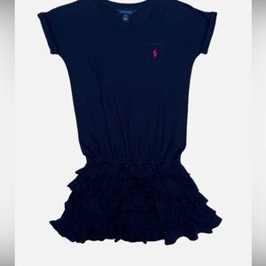 Ralph Lauren Girl👧🏻 Navy Jersey Tee Dress👧🏻w Ruffle Skirt Sz 9M